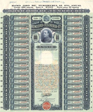 Bono Oro De Tesoreria - 1,000 Pesetas 6% Specimen Bond